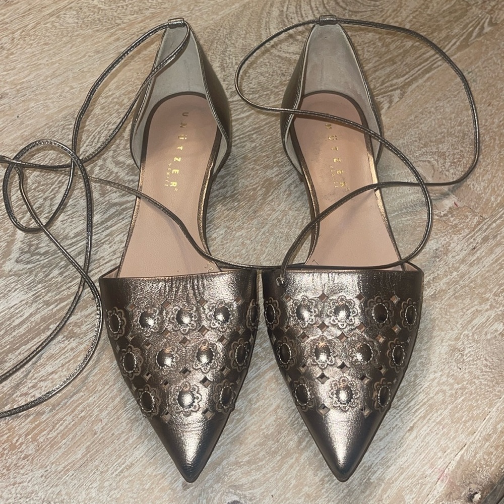 Unutzer metallic flats lace up tie up 38 1/2